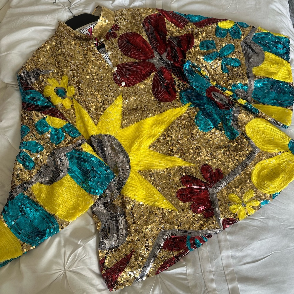 [SOLD] LaVie Style House Gold Sequin Floral Mini Dress